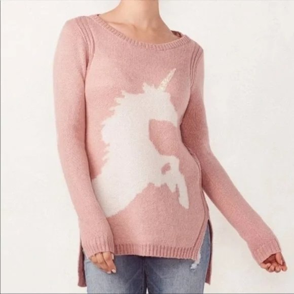 LC Lauren Conrad Sweaters - LAUREN CONRAD UNICORN  SOFT PINK CREW NECK LONG SLEEVE SWEATER LARGE